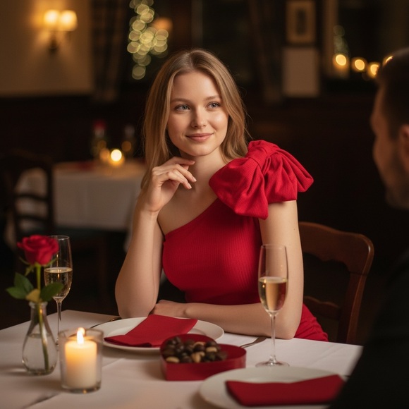 French Connection One Shoulder Bow Bodycon Dress Valentines Day Cocktail Red S - Picture 7 of 13